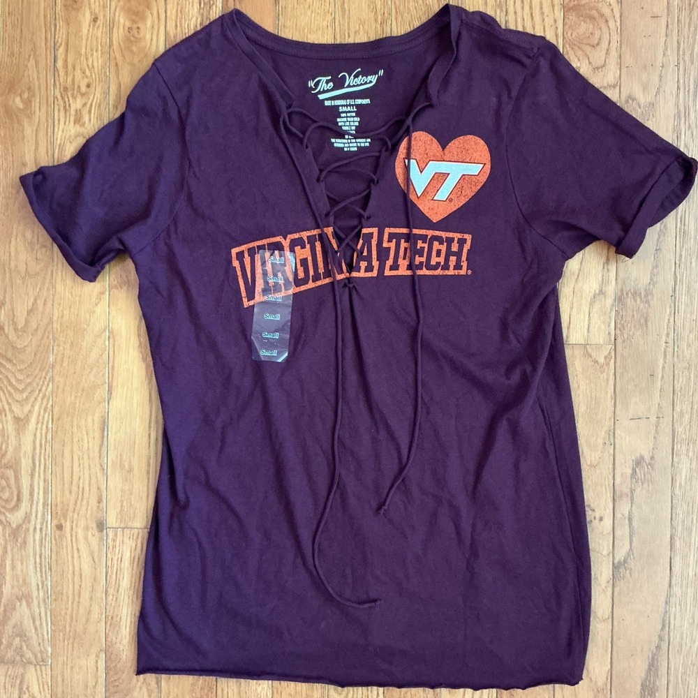 Virginia Tech Hokies Football V-Neck T-Shirt "The Victory" Women's S Tie Front